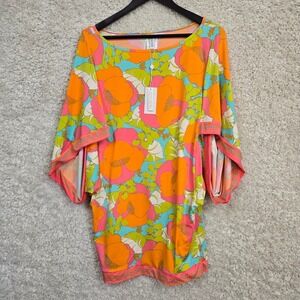 Trina Turk Swim Cover Up Dress Women Large Orange Playa De Flor Retro Resortwear